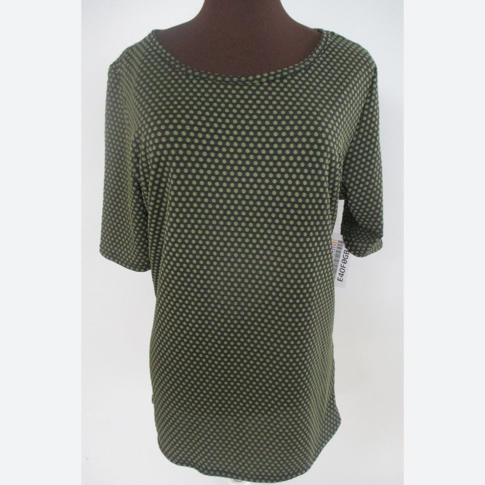 NWT LULAROE GIGI TOP 2XL BLACK/GREEN DOTS